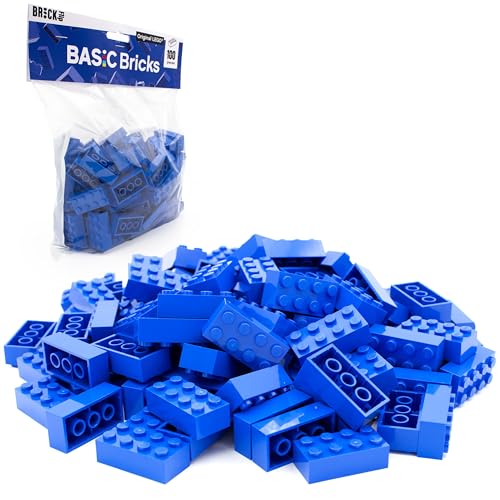 Lego Steine Classic, Blau, 2x4 Bausteine, 100 Stück - Einzelteile Starterset oder Erweiterung für Legosteine Box und Lego Platte | Basic Bricks (3001) von BRICK Flip