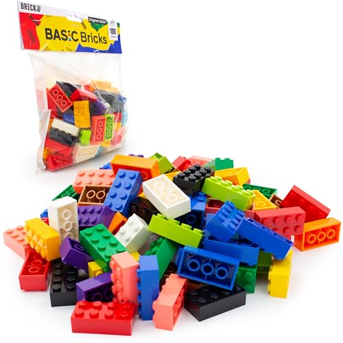 Lego Steine Classic, Bunt Gemischt, 2x4 Bausteine, 100 Stück - Einzelteile Starterset oder Erweiterung für Legosteine Box und Lego Platte | Basic Bricks (3001) von BRICK Flip