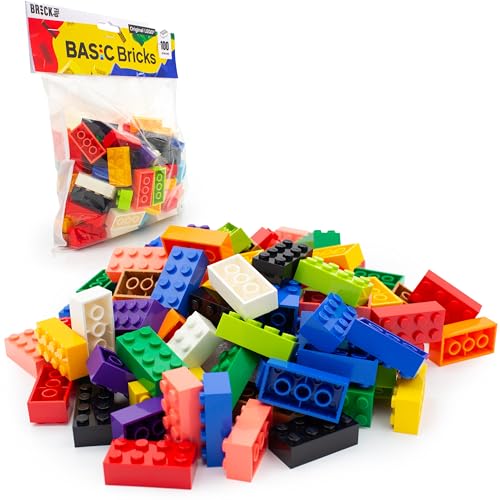 Lego Steine Classic, Bunt Gemischt, 2x4 Bausteine, 100 Stück – Lego Einzelteile Erweiterung für Legosteine Box und Lego Platten, Bausteine Set, Lego ab 4 Jahre | Basic Bricks (3001) von BRICK Flip