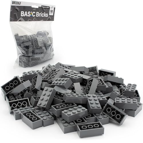 Lego Steine Classic, Dunkelgrau (Grau), 2x4 Bausteine, 100 Stück - Einzelteile Starterset oder Erweiterung für Legosteine Box und Lego Platte | Basic Bricks (3001) von BRICK Flip