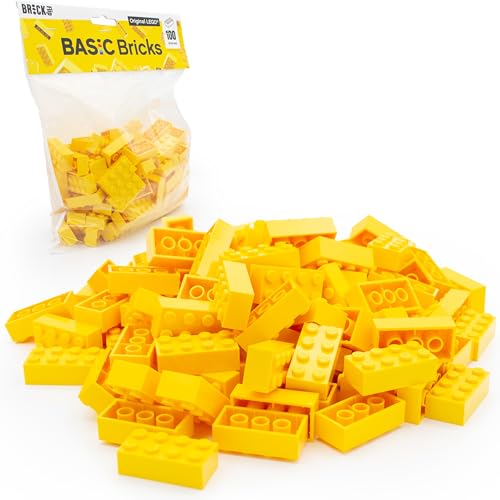 LEGO Steine Classic, Gelb, 2x4 Bausteine, 100 Stück - Einzelteile Starterset oder Erweiterung für Legosteine Box und Lego Platte | BASIC Bricks (3001) von BRICK Flip