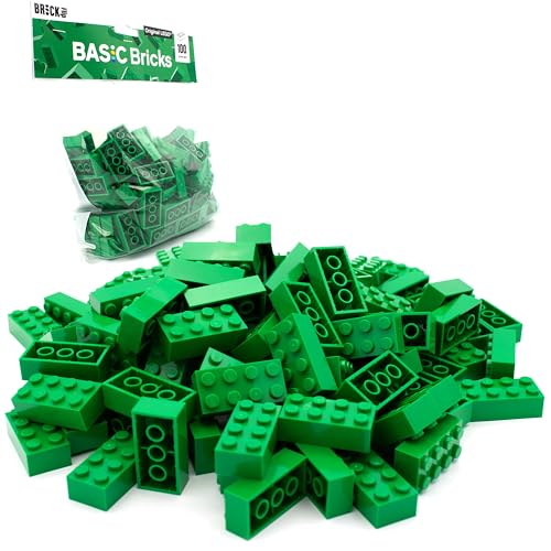 Lego Steine Classic, Grün, 2x4 Bausteine, 100 Stück - Einzelteile Starterset oder Erweiterung für Legosteine Box und Lego Platte | Basic Bricks (3001) von BRICK Flip