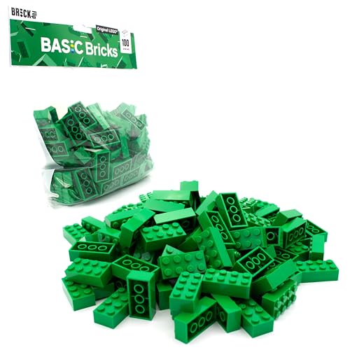 Lego Steine Classic, Grün, 2x4 Bausteine, 100 Stück - Einzelteile Starterset oder Erweiterung für Legosteine Box und Lego Platte | Basic Bricks (3001) von BRICK Flip
