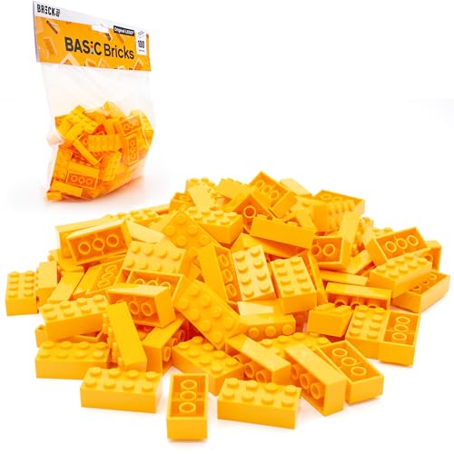 LEGO Steine Classic, Hellorange (Orange), 2x4 Bausteine, 100 Stück - Einzelteile Starterset oder Erweiterung für Legosteine Box und Lego Platte | BASIC Bricks (3001) von BRICK Flip