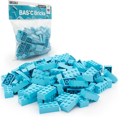 Lego Steine Classic, Medium Azure (Blau), 2x4 Bausteine, 100 Stück - Einzelteile Starterset oder Erweiterung für Legosteine Box und Lego Platte | Basic Bricks (3001) von BRICK Flip