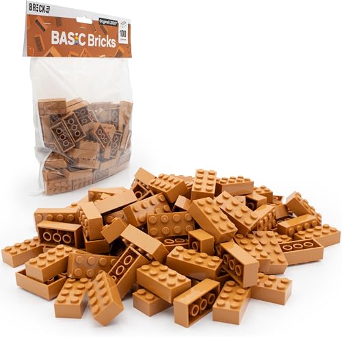 Lego Steine Classic, Medium Nougat (Braun/Beige), 2x4 Bausteine, 100 Stück - Einzelteile Starterset oder Erweiterung für Legosteine Box und Lego Platte | Basic Bricks (3001) von BRICK Flip