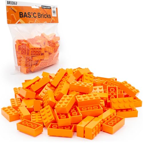 Lego Steine Classic, Orange, 2x4 Bausteine, 100 Stück - Einzelteile Starterset oder Erweiterung für Legosteine Box und Lego Platte | Basic Bricks (3001) von BRICK Flip