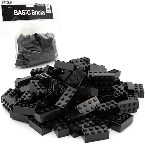 Lego Steine Classic, Schwarz, 2x4 Bausteine, 100 Stück - Einzelteile Starterset oder Erweiterung für Legosteine Box und Lego Platte | Basic Bricks (3001) von BRICK Flip