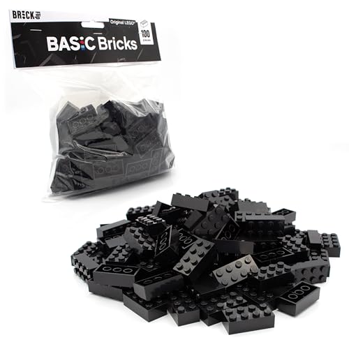 LEGO Steine Classic, Schwarz, 2x4 Bausteine, 100 Stück - Einzelteile Starterset oder Erweiterung für Legosteine Box und Lego Platte | BASIC Bricks (3001) von BRICK Flip
