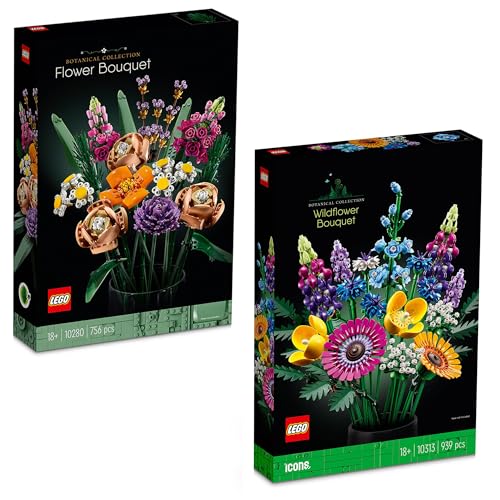 Lego Blumen 2er Set: 10280 Blumenstrauß & 10313 Wildblumenstrauß, Einzigartige Geschenkidee, künstlichen Pflanzen, Bauspaß für Erwachsene, Botanical Collection, Icons von BRICK Flip