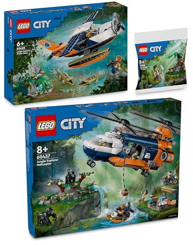 Lego City Dschungelforscher-Wasserflugzeug (60425) & Dschungelforscher-Hubschrauber (60437), Polybag geschenkt: Dschungelforscher mit Gorilla (30665) | Kombi-Set von BRICK Flip