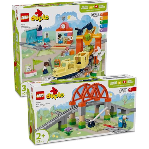 Lego DUPLO Eisenbahn 2er-Set - Kleines Starter Set mit DUPLO Zug Elektrisch, Lego DUPLO Eisenbahnbrücke & Lego DUPLO Schienen Erweiterung (DUPLO 10426 & DUPLO 10428), Lego DUPLO ab 3 Jahre Eisenbahn von BRICK Flip