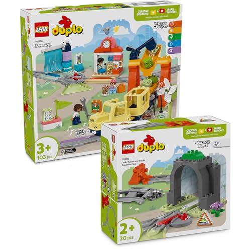 Lego DUPLO Eisenbahn 2er-Set - Kleines Starter Set mit DUPLO Zug Elektrisch, Lego DUPLO Eisenbahntunnel & Lego DUPLO Schienen Erweiterung (DUPLO 10425 & DUPLO 10428), Lego DUPLO ab 3 Jahre Eisenbahn von BRICK Flip