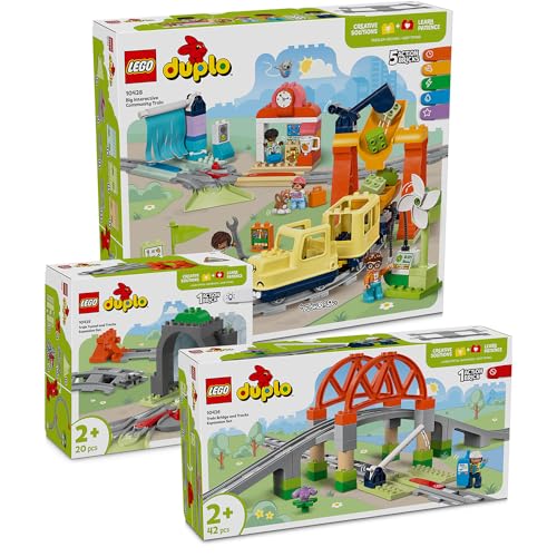 Lego DUPLO Eisenbahn 3er-Set - Großes Starter Set mit DUPLO Zug Elektrisch, Lego DUPLO Eisenbahnbrücke, Eisenbahntunnel & Eisenbahn Schienen (10425, 10426 & 10428), Lego DUPLO ab 3 Jahre Eisenbahn von BRICK Flip