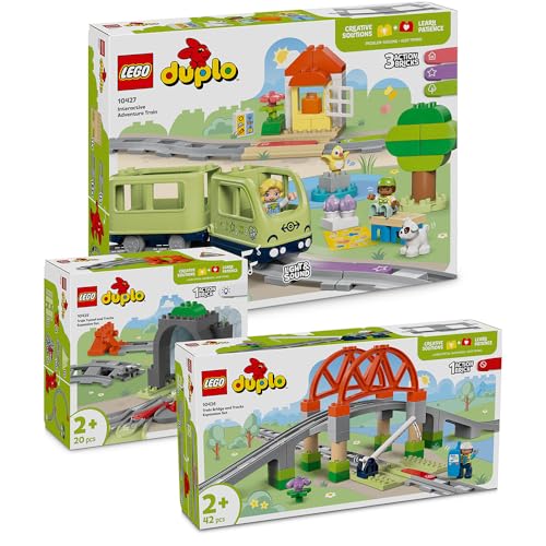 Lego DUPLO Eisenbahn Abenteuer 3er-Set - Starter Set mit DUPLO Zug Elektrisch, Lego DUPLO Eisenbahnbrücke, Eisenbahntunnel & Eisenbahn Schienen (10425, 10426 & 10427), Lego DUPLO ab 2 Jahre Eisenbahn von BRICK Flip