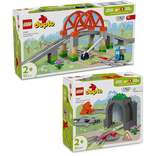 Lego DUPLO Eisenbahn Erweiterung 2er-Set - Lego DUPLO Eisenbahn Zubehör Set mit Lego DUPLO Eisenbahnbrücke & Tunnel (10425 & 10426), Lego DUPLO Schienen Erweiterung, Lego DUPLO ab 2 Jahre Eisenbahn von BRICK Flip