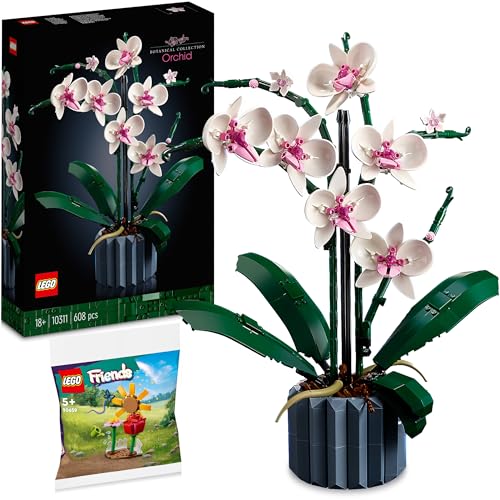 Lego Orchidee 10311: Lego Blumen Deko Set mit Polybag - Klemmbausteine Blumenstrauß für Erwachsene aus der Lego Botanical Collection, Lego Orchideen Blume inkl. Lego Blumengarten 30659 von BRICK Flip