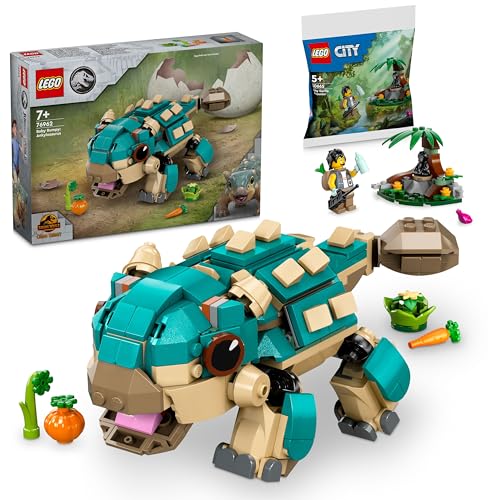 Lego Jurassic World Baby Bumpy: Ankylosaurus Spielzeug-Dinosaurier (76962) mit Polybag-Geschenk: Dschungelforscher (30665) | Lego Dinosaurier ab 7 Jahre, Neues Dino Abenteuer - Neuheit von BRICK Flip