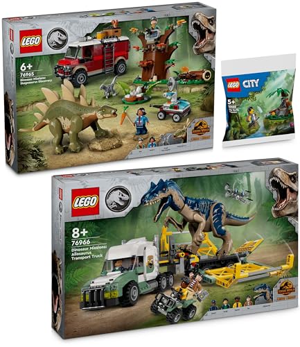 LEGO Jurassic World Dinosaurier-Missionen: Allosaurus-Transporter (76966) & Entdeckung des Stegosaurus (76965), Lego Dino Kombi Set ab 8 Jahren - Neuheit von BRICK Flip