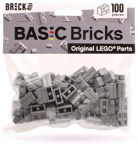 Lego Mauersteine Grau 1x2 (100 Stück) – Einzelne Lego Steine Grau für Deine Lego Wand, Graue Bausteine für Deine Lego Burg | Basic Bricks (98283) von BRICK Flip