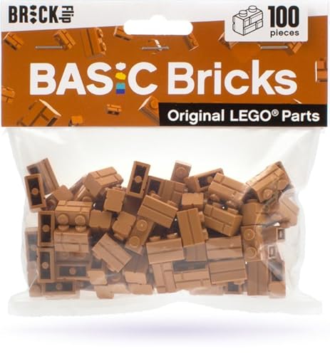 Lego Mauersteine Medium Nougat 1x2 (100 Stück) – Einzelne Lego Steine Braun für Deine Lego Wand, Braune Bausteine für Deine Lego Burg oder City | Basic Bricks (98283) von BRICK Flip