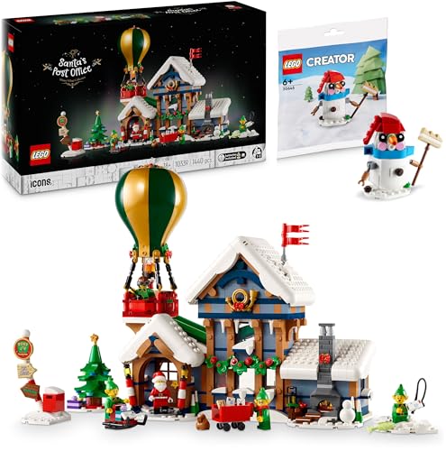 Lego Postamt des Weihnachtsmanns (Lego 10339) mit Schneemann Polybag - Lego Icons, Bauset aus der Winter-Sammlung, Erwachsene, mit Weihnachtsmann-Minifigur und 4 Elfen von BRICK Flip