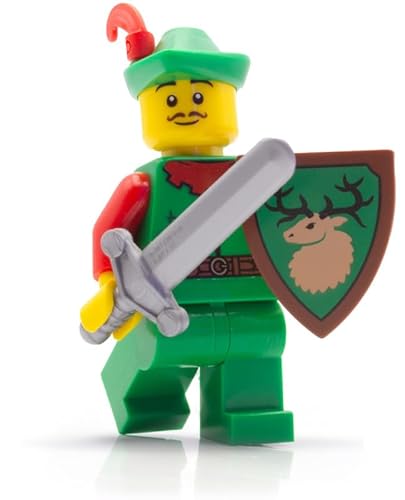 Lego Ritter Figuren Set: Forestman #1 mit Schwert und Schild – Erweitere Deine Lego Ritterburg mit Ritter Lego Minifiguren, Lego Knights mit Lego Waffen von BRICK Flip