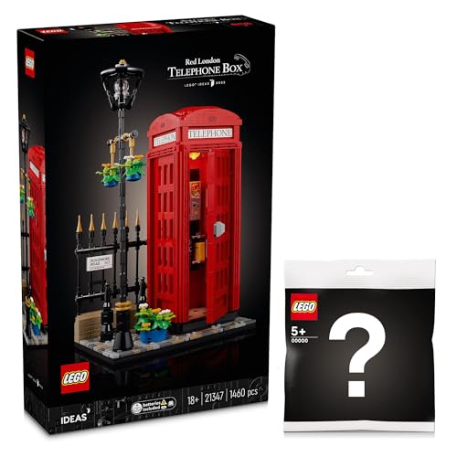 Lego Rote Londoner Telefonzelle mit Polybag-Überaschung, Schreibtisch Deko Set, Ideas (21347) von BRICK Flip