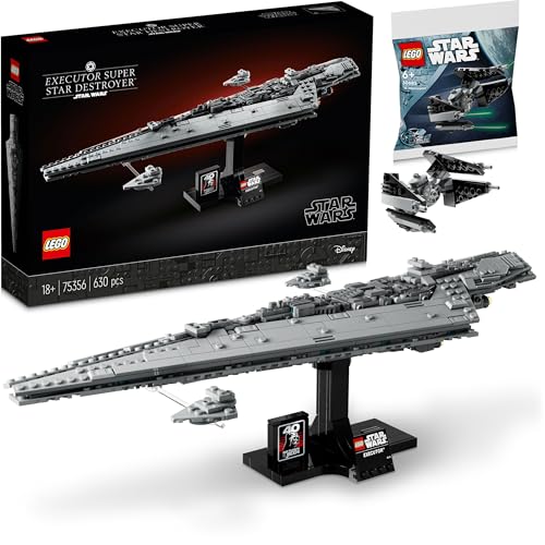 Lego Star Wars Sternenzerstörer & TIE Interceptor – Lego Star Destroyer Executor mit Lego TIE Fighter Polybag, Super Sternenzerstörer Lego Set (75356 & 30685) von BRICK Flip