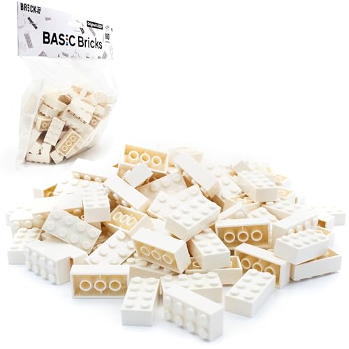 Lego Steine Classic, Weiß, 2x4 Bausteine, 100 Stück - Einzelteile Starterset, Lego Zubehör und Erweiterung für Legosteine Box sowie Lego Platte | Basic Bricks (3001) von BRICK Flip