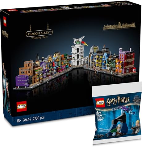 Lego Winkelgasse mit Polybag (Lego 76444 & 30677), Die Zauberläden der Winkelgasse Lego Set, inkl. Miniatur Gringotts Lego & Lego Weasley Zauberhafte Zauberscherze - Lego Neuheiten 2025 von BRICK Flip