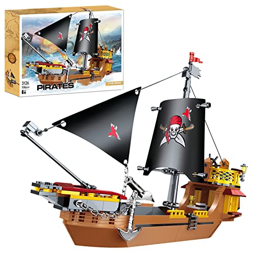 BRICK STORY Piratenschiff-Bausets, Boot und Schiff, Modell, Piratenspielzeug, Bausteine, Piratenschiff, Piraten-Sets für Kinder im Alter von 6 7 8 9 10 11 12 Jahren, 308 Stück von BRICK STORY