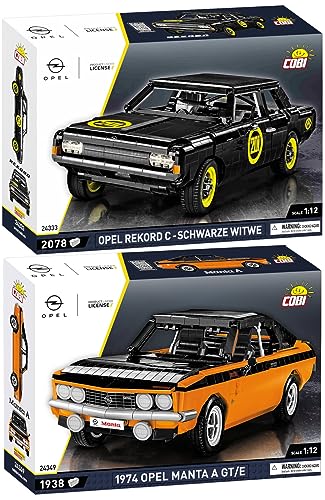 BRICKCOMPLETE COBI 2er Set: 24349 1974 Opel Manta A GT/E & 24333 OPEL Record C-Schwarz Schwarze Witwe von BRICKCOMPLETE