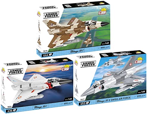 BRICKCOMPLETE COBI 3er Set: 5818 Mirage IIIC Escadron Vexin, 5826 Mirage IIIC Cigognes & 5827 Mirage IIIRS Swiss von BRICKCOMPLETE