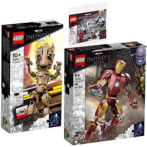 Lego 3er Set: 76217 Ich Bin Groot, 76206 Iron Man Figur & 30443 Spider-Mans Brückenduell von BRICKCOMPLETE