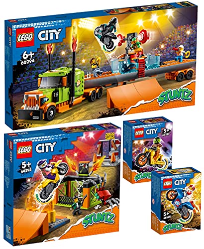 Lego City 4er Set: 60293 Stunt-Park, 60294 Stuntshow-Truck, 60297 Power-Stuntbike & 60298 Raketen-Stuntbike von BRICKCOMPLETE