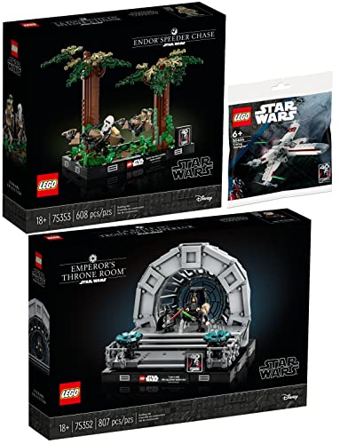 Lego 3er Set: 75352 Thronsaal des Imperators Diorama, 75353 Verfolgungsjagd auf Endor Diorama & 30654 X-Wing Starfighter von BRICKCOMPLETE