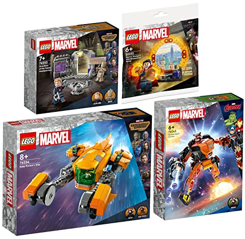 LEGO 4er Set: 76254 Baby Rockets Schiff, 76253 Hauptquartier der Guardians of The Galaxy, 76243 Rocket Mech & 30652 Das Dimensionsportal von Doctor Strange von BRICKCOMPLETE