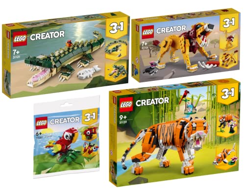 Lego Creator 4er Set: 31129 Majestätischer Tiger, 31121 Krokodil, 31112 Wilder Löwe & 30581 Tropischer Papagei von BRICKCOMPLETE