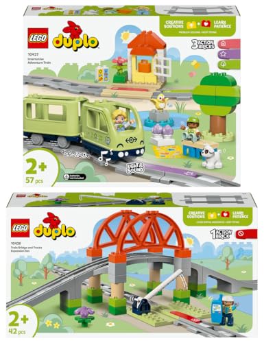 Lego DUPLO Eisenbahn Set: 10427 Interaktive Abenteuer-Eisenbahn & 10426 Eisenbahnbrücke und Schienen – Erweiterungsset von BRICKCOMPLETE