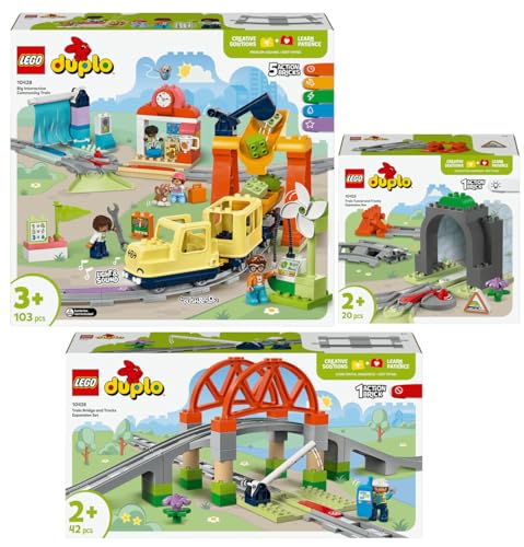 Lego DUPLO Eisenbahn Set: 10428 Große interaktive Eisenbahn, 10426 Eisenbahnbrücke und Schienen & 10425 Eisenbahntunnel und Schienen von BRICKCOMPLETE