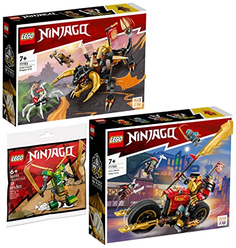 Lego Ninjago 3er Set: 71782 Coles Erddrache EVO, 71783 Kais Mech-Bike EVO & 30593 Lloyd Suit Mech Polybag von BRICKCOMPLETE