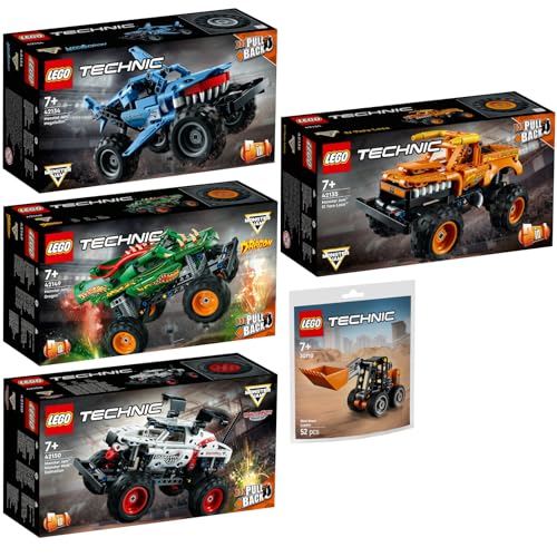 Lego Technic 5er Set: 42134 Monster Jam Megalodon, 42135 Monster Jam EL Toro Loco, 42149 Monster Jam Dragon, 42150 Monster Jam Monster Mutt Dalmatian & 30710 Kompaktlader Lego Technic 5er Set: 42134 Monster Jam Megalodon, 42135 Monster Jam EL Toro Loco, 42149 Monster Jam Dragon, 42150 Monster Jam Monster Mutt Dalmatian & 30710 Kompaktlader von BRICKCOMPLETE