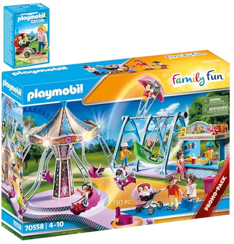 Playmobil 70558 Großer Vergnügungspark & P-5573 Zwillingskinderwagen von BRICKCOMPLETE