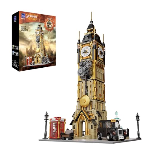 BRICKKK PANTASY Architektur Big Ben Bausteinsatz, Steampunk Uhrzeit Turm Bausteinsatz, Baukasten für Erwachsene und Jugendliche, Sammlung berühmter Wahrzeichen London Modell Bausteinsatz Spielzeug von BRICKKK