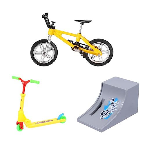 BRIGHTFUFU 1 Satz Fingerrad Fahrradspielzeug Mini-Fingerbike-Modell Heimtrainer fingerspiele Finger Skateboard Brettspielspielzeug zusammenklappbares Rollerspielzeug Aluminiumlegierung Yellow von BRIGHTFUFU