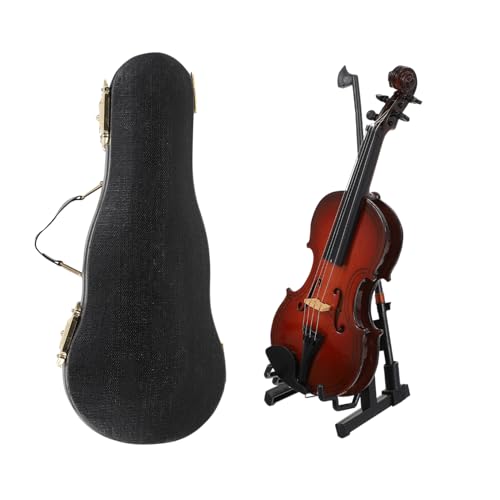 BRIGHTFUFU 1 Satz Geigenmodell Mini-Bogen Musical Mini-Dekoration Akustisch Instrumente Geigenbogen Kleinste Geige Miniaturgehäuse Bassgeige Violine Mini-geigenspielzeug Kleine Geige Linde von BRIGHTFUFU