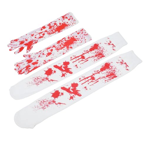 BRIGHTFUFU 1 Satz Halloween-Blutflecken-Set Halloweenkostüm Cosplay-Versorgung Bluthandschuhe für Halloween Blut Handschuhe Wiederverwendbare Bluthandschuhe Halloween-Dekor Elasthan Weiß von BRIGHTFUFU