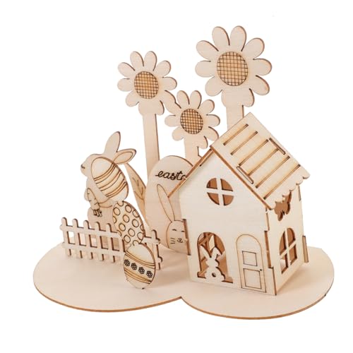 BRIGHTFUFU 1 Satz Osterei-Dekoration Entzückende Hasenfiguren Kleidung Miniaturen Ei Kaninchen Miniatur-Kaninchen-Ornamente Hortensien Künstliche Blumen Kaninchenmodell Holz Khaki von BRIGHTFUFU