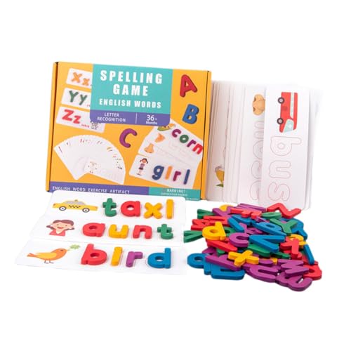 BRIGHTFUFU 1 Set 26 Englisch Buchstaben Wort Spiel Buchstaben Blöcke Kognitiven Karte Englisch Wörter Rechtschreibung Spiel Pädagogisches Holz von BRIGHTFUFU